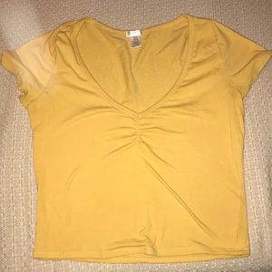 Bozzolo Tops - Mustard V-neck Crop Top Bozzolo Tops - Mustard V-neck Crop Top